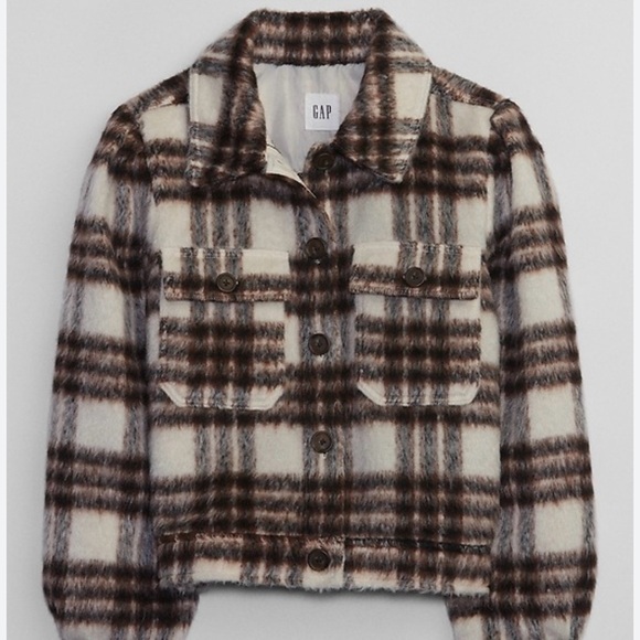 Gap Short Plaid Shacket in Brazen Brown size L NWT - Picture 5 of 14
